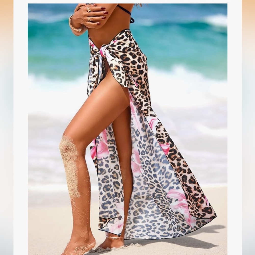 🆕 Women Sheer Sarong High Slit One Size Swimsuit Coverups 2026 Summer - Picture 2 of 7